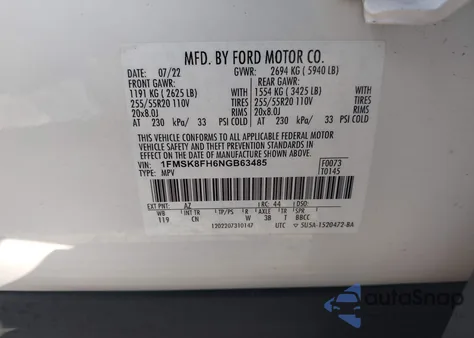 2022 Ford Explorer Limited z USA, uszkodzony, nr VIN 1FMSK8FH6NGB63485